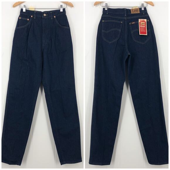 Lee VTG 80s Relaxed Tapered Ankle Pleated Jean Deadstock Size 10 Dark Blue - Picture 1 of 15